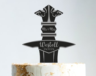 Sword wedding cake topper,Medieval sword wedding cake topper,custom sword topper,Viking wedding cake topper,sword Mr Mrs cake topper,b401