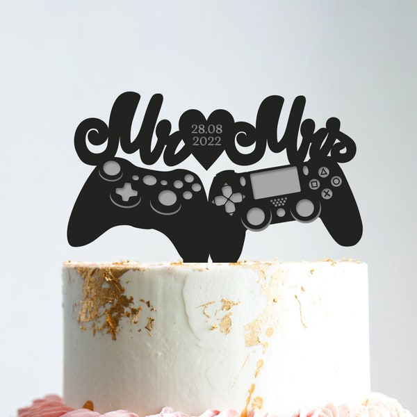 Custom geeky wedding xbox cake topper playstation gamer,wedding cake topper game controller,xbox party video game cake topper,B44