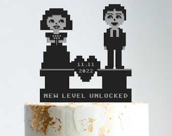 Video game bride and groom cake topper geek wedding,gamer wedding cake topper,8 bit wedding cake topper,gaming wedding cake topper,B178