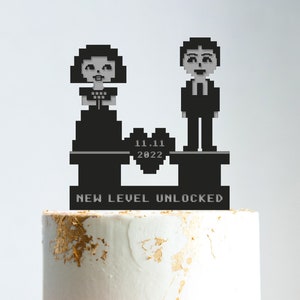 Video game bride and groom cake topper geek wedding,gamer wedding cake topper,8 bit wedding cake topper,gaming wedding cake topper,B178