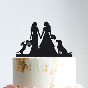 Lesbian wedding cake topper with dog,lesbian dachshund cake topper with golden retriever,lesbian couple cake topper for wedding with dog,B30