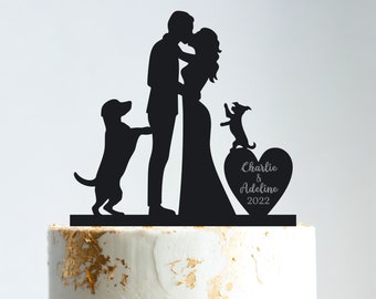 Custom wedding cake topper with dog,wedding cake topper with lab,mr mrs cake topper for wedding with dog,golden retriever cake topper,B27