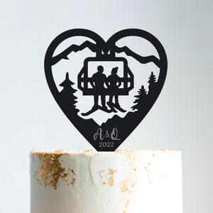 Skiing Cake Topper, Mountain Cake Topper, Wedding Cake Topper, Custom Cake Topper, Acrylic Cake Topper, Wedding Gift, Ski Cake Topper, B149