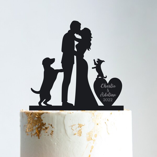 thumbnail image 2 of Mr & Mrs Cake Topper With Pets - Silver Glitter Wedding Cake Decor With Cat & Dog Silhouettes 2 of 14