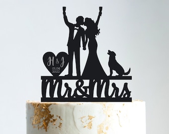 Golden retriever cake topper,golden retriever wedding cake topper,wedding cake topper with dog,mr mrs cake topper for wedding with dog,b78