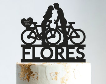 Bicycle wedding cake topper bride and groom,bicycle couple cake topper travel,bike wedding cake topper mr and mrs,custom wedding topper,B145