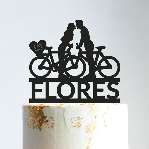 Bicycle wedding cake topper bride and groom,bicycle couple cake topper travel,bike wedding cake topper mr and mrs,custom wedding topper,B145