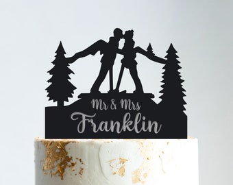 Mountain ski resort wedding cake topper,ski winter wedding cake topper,ski lovers wedding cake topper,ski resort wedding cake topper,b154