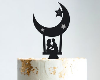 Wedding Cake Topper, Moon Cake Topper, Custom Cake Topper, Love You to The Moon and Back Cake Topper, Acrylic Cake Topper, Wedding Gift, B93