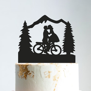 Personalized mountain wedding bicycle cake topper mr and mrs,bicycle travel cake topper couple,bike wedding mountain mr mrs cake topper,B162