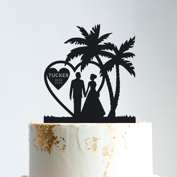 Custom palm tree wedding cake topper,beach bride and groom cake topper wedding,beach wedding cake topper,tropical wedding cake topper,B111