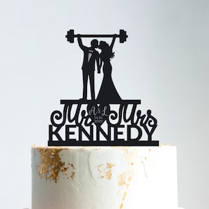 Weightlifting cake topper wedding,bodybuilder fitness wedding topper,gym wedding workout Mr and Mrs topper,sweating for wedding topper,B304