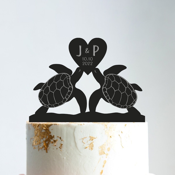 Sea turtle wedding heart cake topper funny,turtle wedding topper,sea turtle beach wedding cake topper,hawaii wedding cake topper,b60