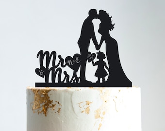 Custom family cake topper with girl,family wedding kids cake topper,family with child wedding cake topper,couple cake topper with girl,B5