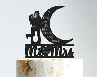 Love you to the moon and back wedding cake topper,love you to the moon wedding astronaut cake topper,mr and mrs wedding cake topper,b181