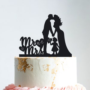 Custom family cake topper with girl,family wedding kids cake topper,family with child wedding cake topper,couple cake topper with girl,B5