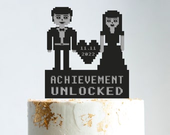 8 bit wedding cake topper,video game bride and groom cake topper geek wedding,gamer wedding cake topper,gaming wedding cake topper,B177