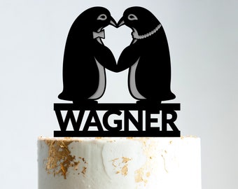 Custom penguin cake topper wedding,cute penguin party funny topper,penguin couple wedding topper,bride groom penguin wedding cake topper,B15