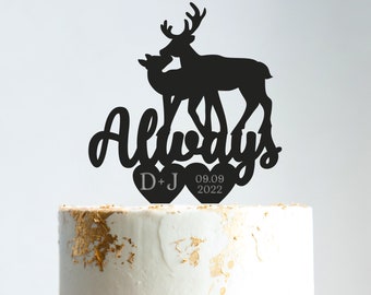 Deer wedding cake topper,Buck and doe cake topper rustic,Always cake topper,Always wedding cake topper,deer couple cake topper mr mrs,B179