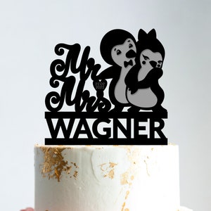 Adorno para tarta de bodas de pingüinos, Sr. y Sra., adorno para tarta de bodas personalizado con forma de pingüino, adorno divertido para fiesta de pingüinos, adorno para boda de pareja de pingüinos, B14
