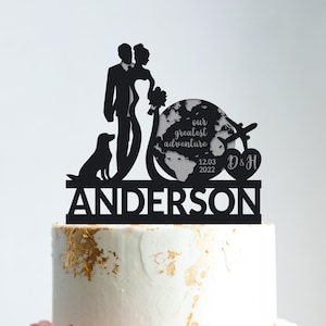 Wedding Cake Topper, Travel Cake Topper, Dog Cake Topper, Custom Cake Topper, Acrylic Cake Topper, Wedding Gift, Couple Cake Topper, B321