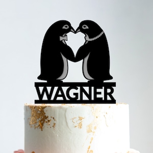 Custom penguin cake topper wedding,cute penguin party funny topper,penguin couple wedding topper,bride groom penguin wedding cake topper,B15