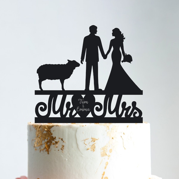 Topper de gâteau de mouton de mariée, marié et marié de mariage d’animal de mariage topper, mr et mrs pet cake topper pour mariage, couple pet cake topper, B39