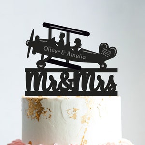 Vintage airplane destination wedding cake topper,aviation airplane wedding cake topper bride and groom,custom travel plane cake topper,B146