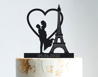 Eiffel tower cake topper,Paris eiffel tower wedding couple cake topper travel,paris theme wedding cake topper,frenchie wedding topper,b100