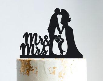 Adorno para tarta de bodas personalizado con perro, adorno para tarta de perro salchicha, adorno para tarta de boda con perro, adorno para tarta de novios con perro, B3