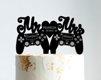 Geeky wedding cake topper,wedding cake topper game controller,video game cake topper wedding,wedding cake topper funny game,game topper,B42