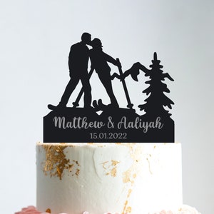 Mountain snowboard cake topper,snowboard ski wedding cake topper,snowboarding couple cake topper,winter wedding ski cake topper mr mrs,b155