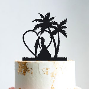 Tropical wedding cake topper,beach wedding cake topper,beach bride and groom cake topper wedding,custom palm tree wedding cake topper,B110