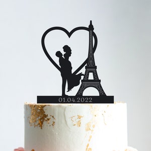 Eiffel tower cake topper,Paris eiffel tower wedding couple cake topper travel,paris theme wedding cake topper,frenchie wedding topper,b100 zdjęcie 1