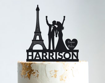 Paris eiffel tower wedding couple cake topper travel,paris theme wedding cake topper,eiffel tower cake topper,frenchie wedding topper,b99