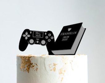Wedding Cake Topper, Video Game Cake Topper, Book Cake Topper, Custom Cake Topper, Acrylic Cake Topper, Wedding Gift, Gold Cake Topper, B53