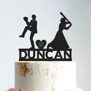 Baseball wedding cake topper,personalized baseball cake topper,baseball party bride and groom topper,baseball player wedding topper,b328