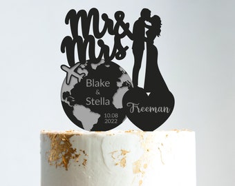 Travel wedding cake topper,romantic airplane cake topper,travel the world map cake topper,destination wedding travel cake topper mr mrs,B126