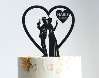 Gatsby Wedding Cake Topper,roaring 20s cake topper wedding,1920s cake topper,retro wedding mafia theme gangster wedding cake topper,b267