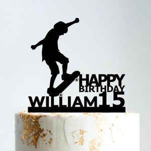 Skateboard verjaardagstaarttopper, skater taarttopper, Happy birthday skateboard taarttopper met naam en leeftijd, skater jongen taarttopper, B73