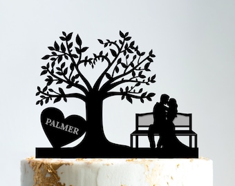 Adorno para tarta de boda, rústico, de árbol, personalizado, acrílico, regalo de boda, para exteriores, B454