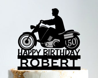 Adorno para tarta de cumpleaños de moto, adorno para tarta de motociclista, adorno para tarta de motociclista, adorno para tarta de feliz cumpleaños, B289