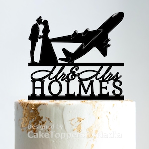 Airplane Cake Topper, Wedding Cake Topper, Pilot Cake Topper, Acrylic Cake Topper, Travel Cake Topper, Custom Cake Topper, Wedding Gift,B384