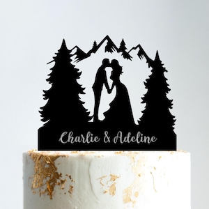 Wedding Cake Topper, Mountain Cake Topper, Personalized Rustic Cake Topper, Acrylic Cake Topper, Wedding Gift, Engagement Cake Topper, B140