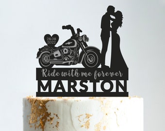 Biker wedding cake topper,Ride with me forever motorcycle couple cake topper,motorbike wedding cake topper,Biker cake topper wedding,b345