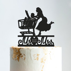 Funny Shopping bride and groom wedding cake topper,shopaholic wedding topper,supermarket trolley wedding cake topper bride and groom,B354