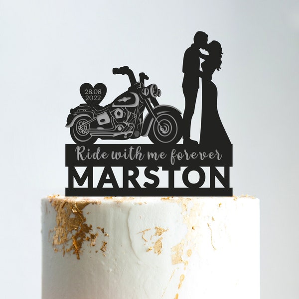 Biker wedding cake topper,Ride with me forever motorcycle couple cake topper,motorbike wedding cake topper,Biker cake topper wedding,b345