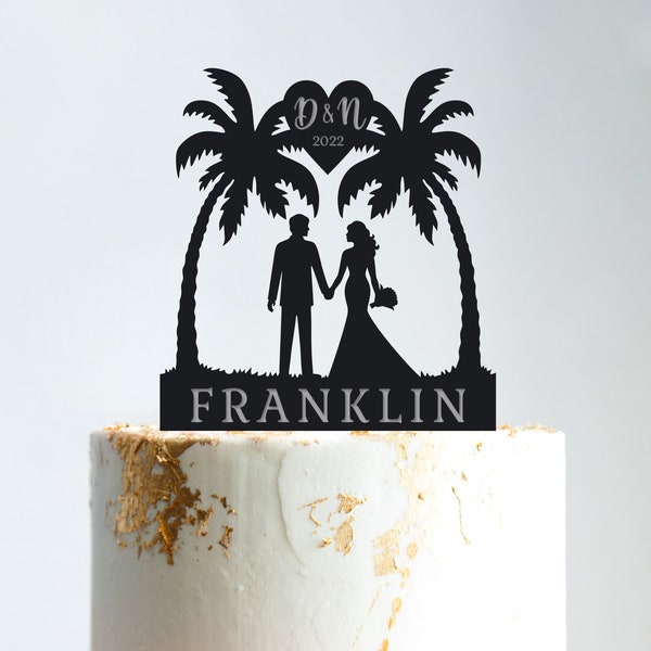 Tropical wedding Mr and Mrs cake topper,palm tree hawaii Mr and Mrs wedding cake topper,beach wedding cake topper,travel cake topper,B107