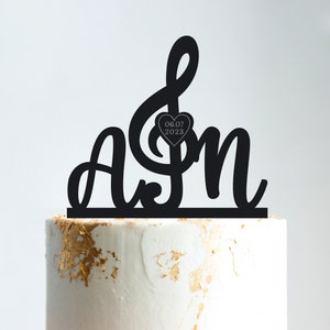 Music wedding cake topper,music theme wedding topper,Music lover Treble clef Musician wedding cake topper date,custom wedding topper,B301