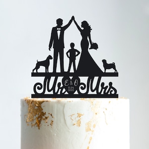 Personalisierte Hochzeit Tortenstecker mit Hunden und Sohn,Paar Tortenstecker mit Hund,Paar Tortenstecker mit Hund,B66